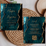 Convite de casamento de Código QR do Script de Aga<br><div class="desc">Este elegante convite de casamento apresenta uma imagem de fundo da cor azul lacrimogênea agada aparada com uma falso brilho dourado. O texto personalizável combina manuscrito, protetor e fontes itálicas de cor dourada. O verso fornece espaço para detalhes de casamento em um plano de fundo de agata de chá correspondente,...</div>