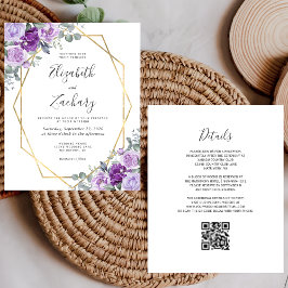 Convite de casamento de Código QR Dourado Floral R