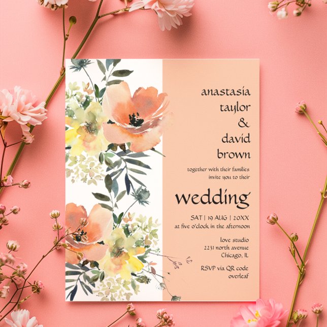 Convite de Casamento de Código QR Floral de Pêsseg (Criador carregado)