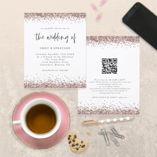 Convite de casamento de Código QR Glitter Dourado 