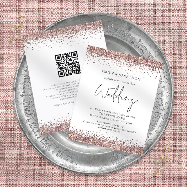 Convite de casamento de Código QR Glitter Dourado  (Criador carregado)