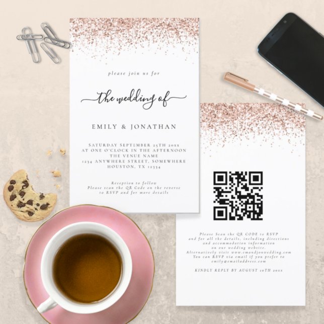 Convite de casamento de Código QR Glitter Dourado  (Criador carregado)