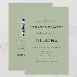 Convite de casamento de Código QR Verde de Sage Si