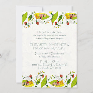 Convite De Casamento De Colagem Floral Com Abstrat