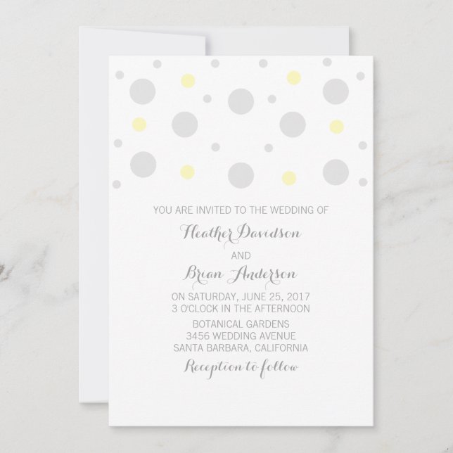 Convite de casamento de Confetti Amarelo cinza (Frente)