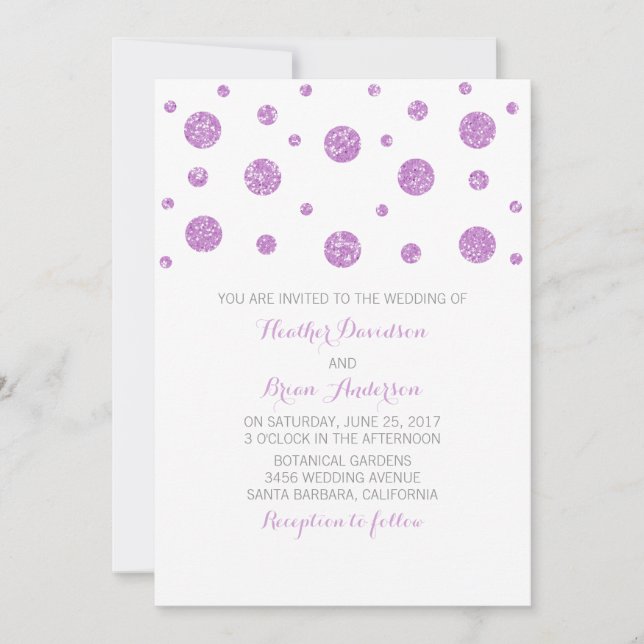 Convite de casamento de Confetti com Glitter Roxo (Frente)