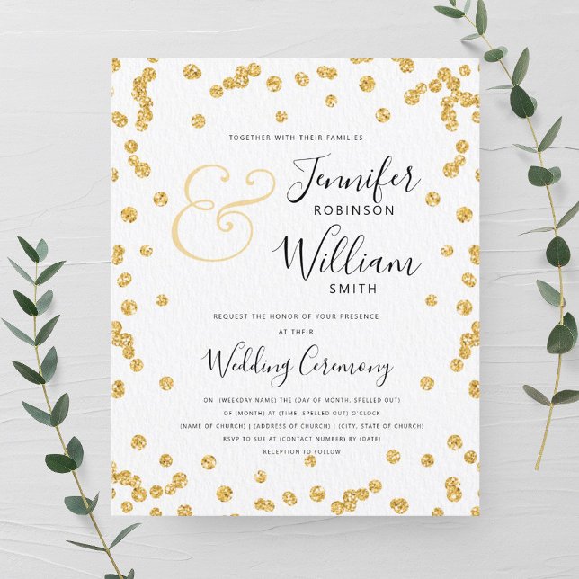 Convite de casamento de Confetti Glitter Dourado d (Budget Gold Glitter Confetti Wedding Invite )