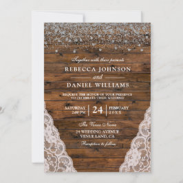 Convite de casamento de Confetti Rústico Lace de M