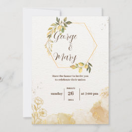 Convite de casamento de cor d'água de ouro minimal