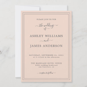 Convite de Casamento de Cor Rosa Suave de Script C