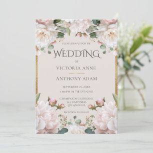 Convite De Casamento De Cor Vidro Floral Pink Peon