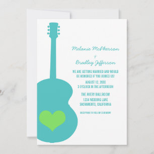 Convite de casamento de Coração de Guitarra Aqua/V