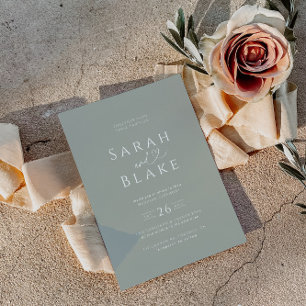 Convite de Casamento de Coração Verde Sage Minimal
