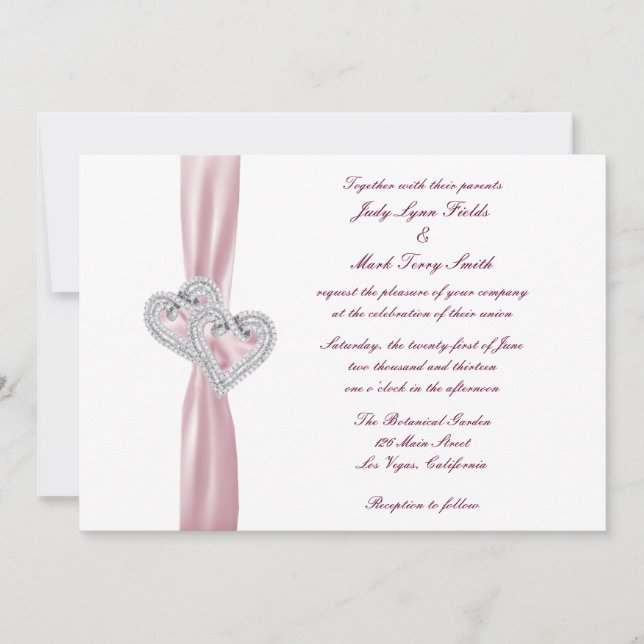 Convite de Casamento de Corações Rosa Personalizad (Frente)