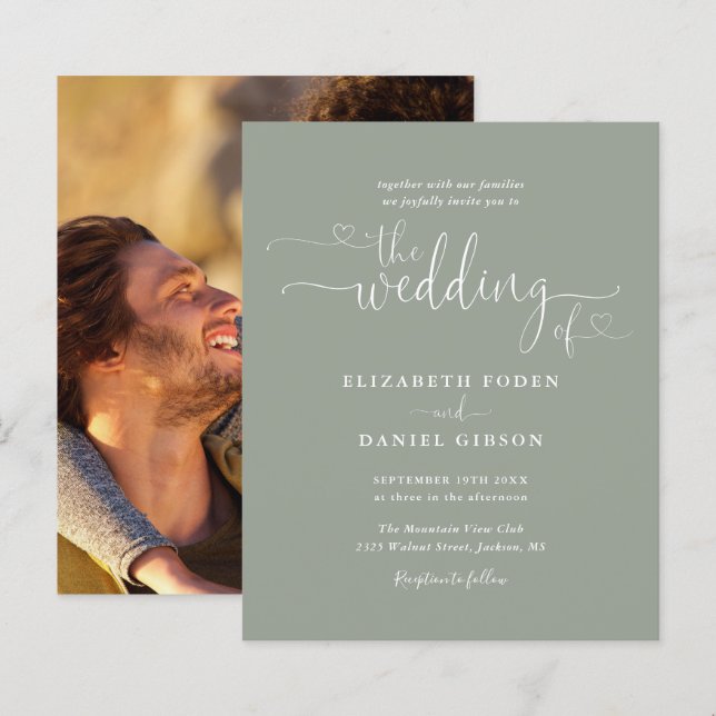 Convite de casamento de Corações Verdes no Sábio d (Frente/Verso)