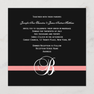 Convite De Casamento De Coral Black White Monogram