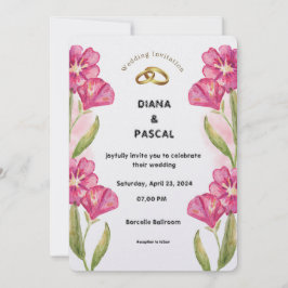 Convite De Casamento De Cores De Água A Creme Rosa