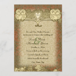 Convite De Casamento De Coruja Dourada Vermelha A 