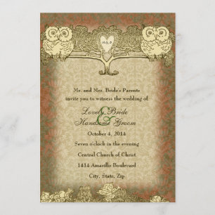 Convite De Casamento De Coruja Dourada Vermelha A