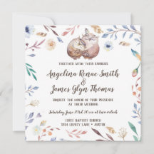 Convite de Casamento de Corujas de Amor Boho Flora
