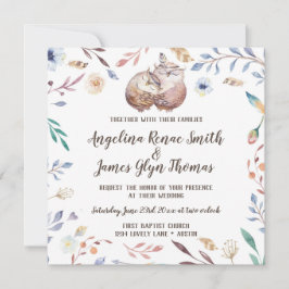 Convite de Casamento de Corujas de Amor Boho Flora
