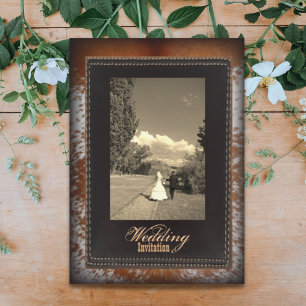Convite de casamento de couro de vaca Country west