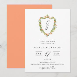 Convite De Casamento De Crest Floral Elegante