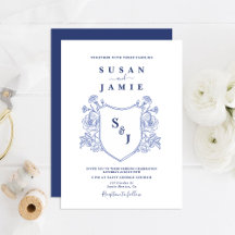 Convite de Casamento de Crest Vitoriano Azul