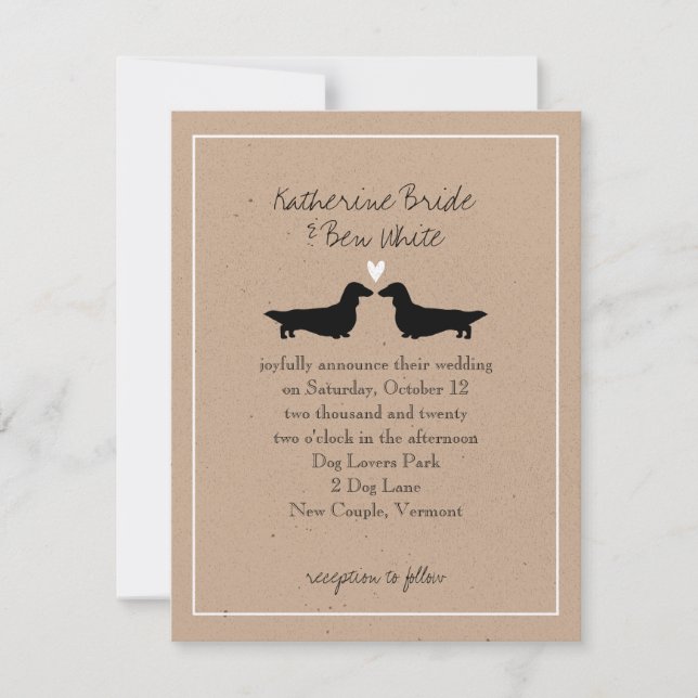 Convite de Casamento de Dachshunds de Cabelo Longo (Frente)