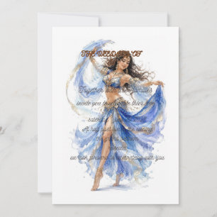 Convite de casamento de dançarina azul elegante