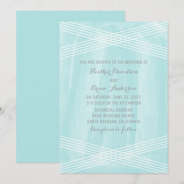 Convite de casamento de Deco de Aquarela Turquesa (Frente/Verso)