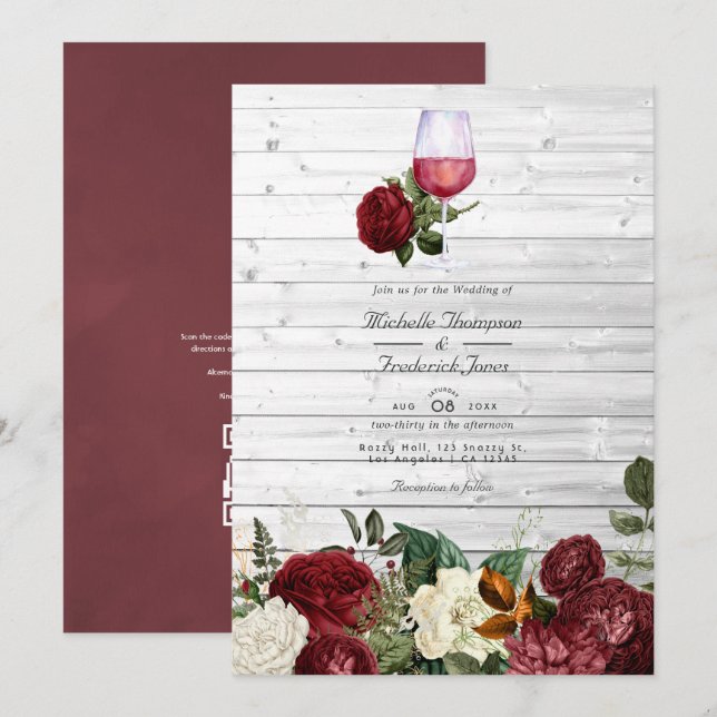 Convite de casamento de degustação de vinho com có (Frente/Verso)