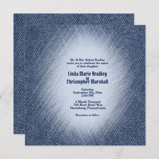 Convite De Casamento De Denim Azul À Meia-Noite (Frente/Verso)
