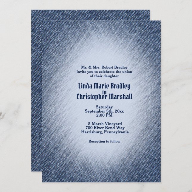Convite De Casamento De Denim Azul À Meia-Noite (Frente/Verso)