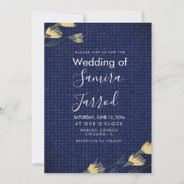 Convite de Casamento de Denim Casual e Flores Silv