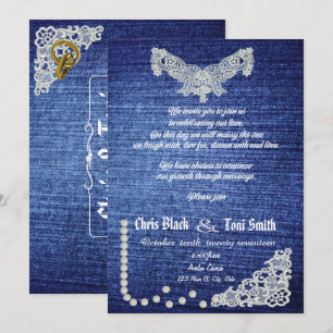 Convite de casamento de Denim, Pérolas e Locais C