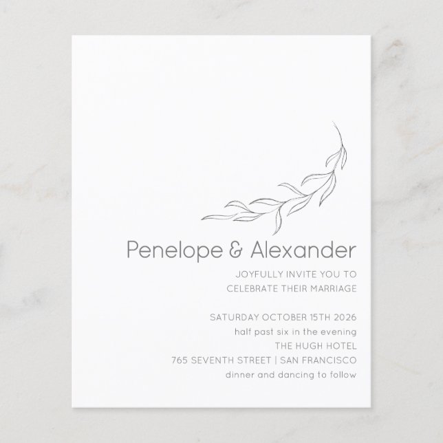 Convite de casamento de Desenho Botânico Minimalis (Frente)