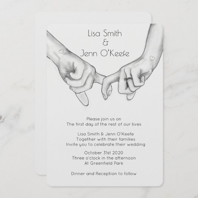 Convite De Casamento De Desenho Da Mão De Coração (Frente/Verso)