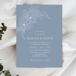 Convite De Casamento De Desenho Floral Azul Dusty
