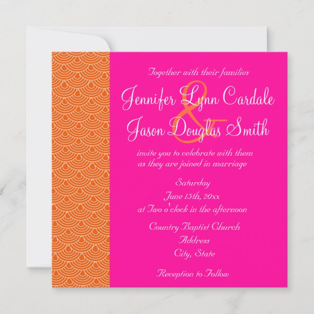 Convite De Casamento De Design De Laranja Rosa Que (Frente)