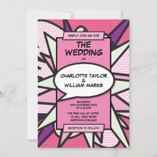 Convite de casamento de designer de quadrinhos mod