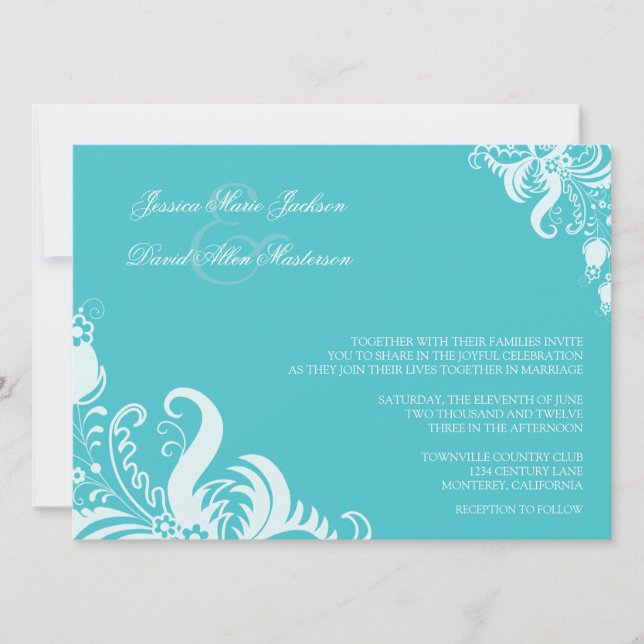 Convite De Casamento De Destaque Floral De Curaçao (Frente)