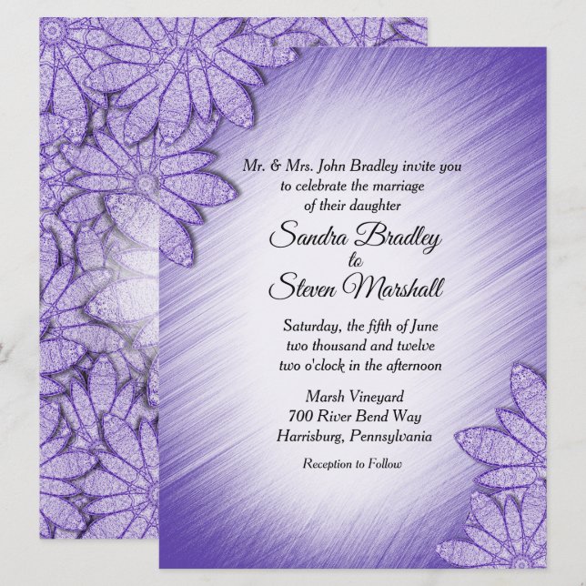 Convite de Casamento de Destaque Floral de Matiz V (Frente/Verso)