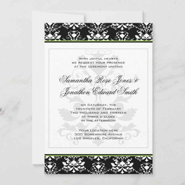 Convite de casamento de Destaque Verde para Damasc (Frente)