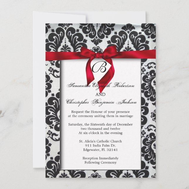 Convite de casamento de Destaque Vermelho Elegante (Frente)