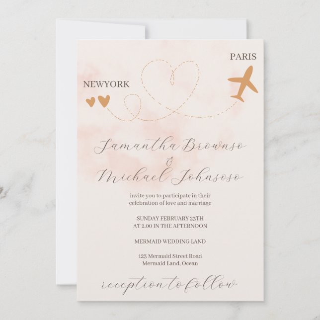 Convite de Casamento de Destino com Avião (Frente)