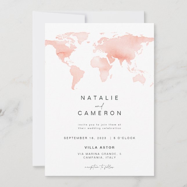 Convite de Casamento de Destino com Mapa Mundial (Frente)