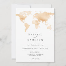 Convite de Casamento de Destino com Mapa Mundial