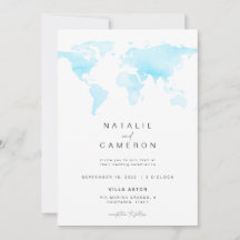 Convite de Casamento de Destino com Mapa Mundial