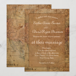 Convite de Casamento de Destino de Mapa de Vintage